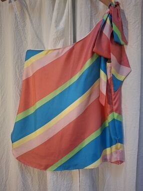 Lilly Pulitzer One-Shoulder Striped Top in Coral, Teal, Yellow & Pink